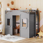 House Loft Bed Twin Kids Playhouse Bed, Solid Wood Loft Bed Frame with Window and Ladder