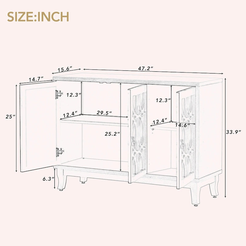 Sideboard with 3 Glass Doors