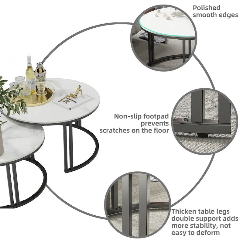 Round Sofa Nesting Coffee Table Sintered Stone Set of 2