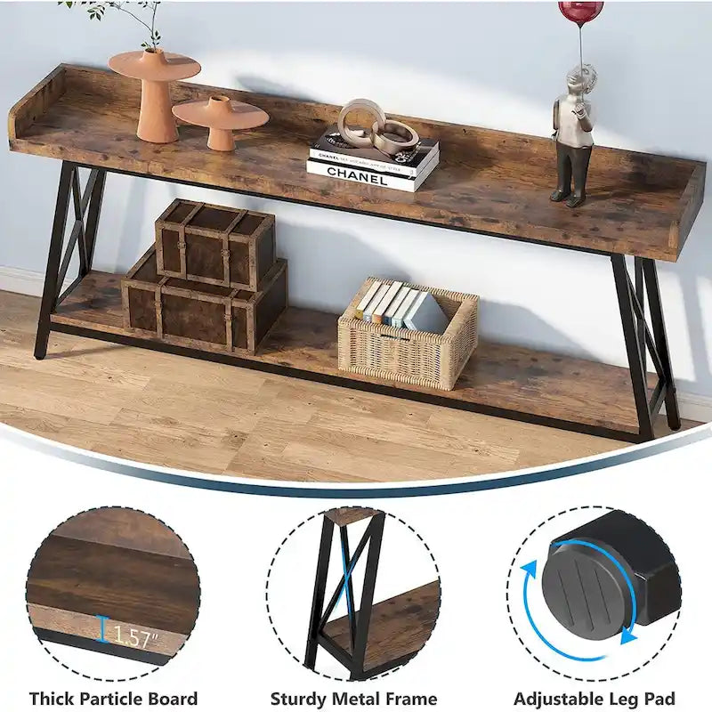 70.9 inch Long Entryway Table, Narrow Sofa Console Table Behind Couch Brown