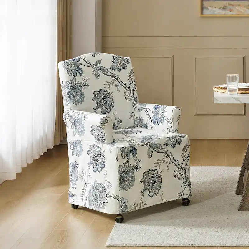 Alethea Upholstered Slipcover Arm Dining Chair with Soild Wood Legs by HULALA HOME