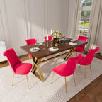 7-Piece  Walut Wood Dining Table with Velvet Chair Dining Chair