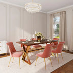7-Piece  Walut Wood Dining Table with Velvet Chair Dining Chair