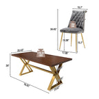 7-Piece  Walut Wood Dining Table with Velvet Chair Dining Chair