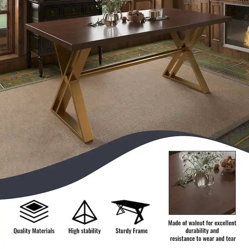 7-Piece  Walut Wood Dining Table with Velvet Chair Dining Chair