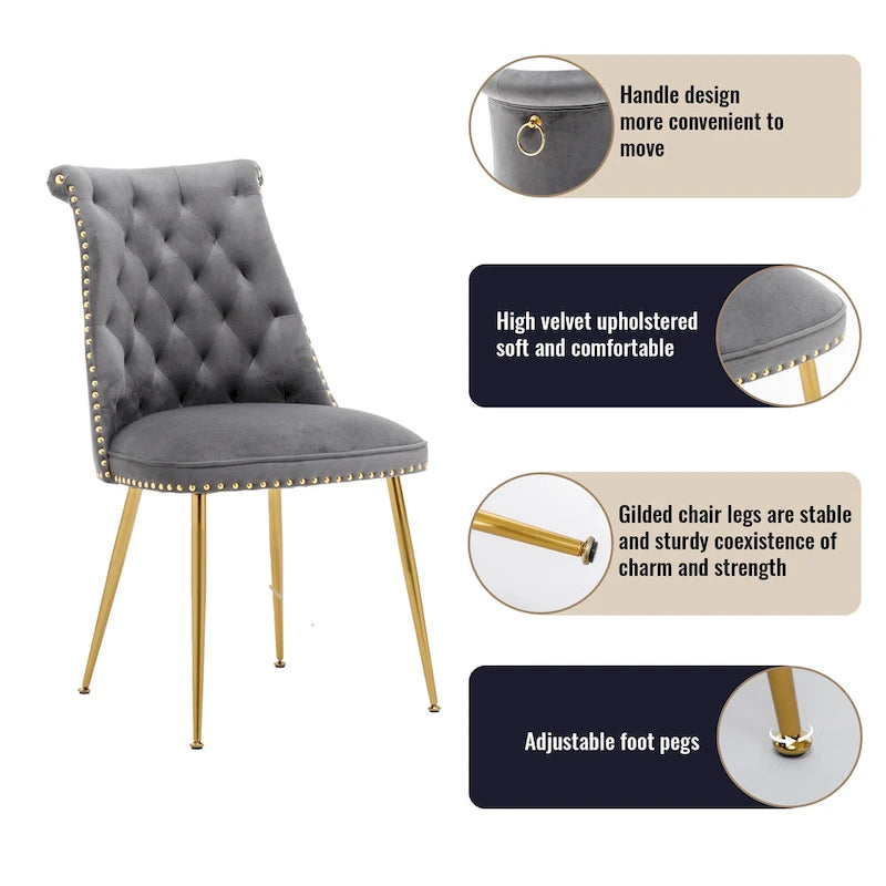 7-Piece  Walut Wood Dining Table with Velvet Chair Dining Chair