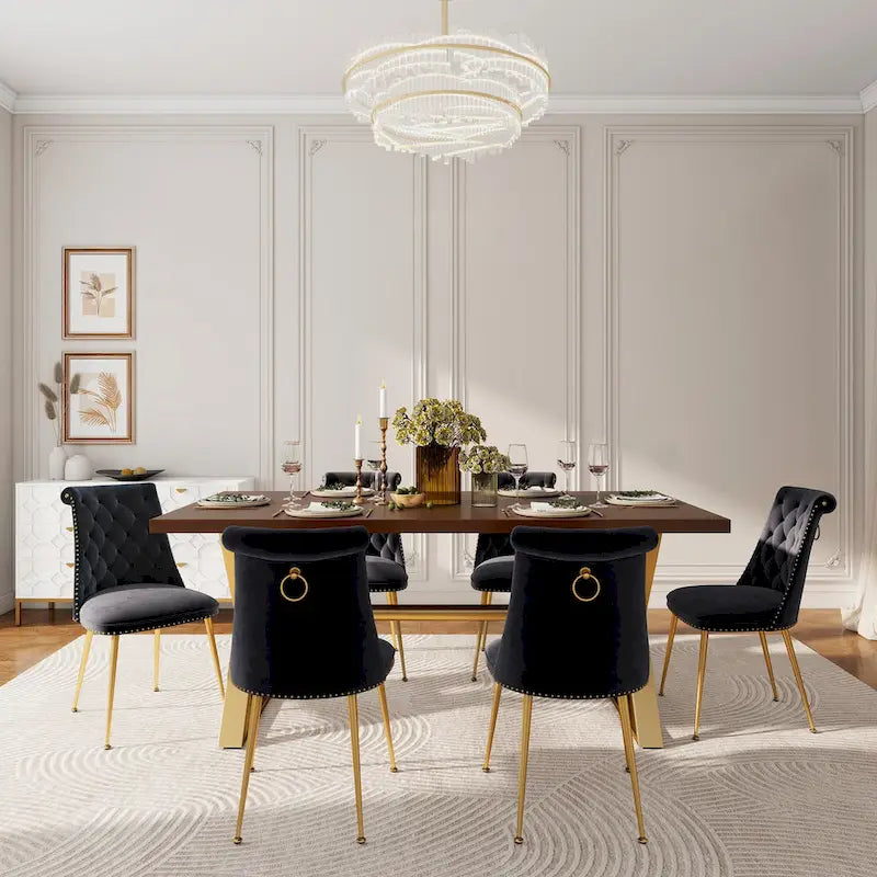 7-Piece  Walut Wood Dining Table with Velvet Chair Dining Chair