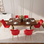 7-Piece  Walut Wood Dining Table with Velvet Chair Dining Chair