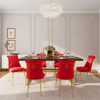 7-Piece  Walut Wood Dining Table with Velvet Chair Dining Chair