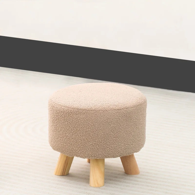 Adeco Round Ottoman Velvet Foot Rest Stool with Non-Skid Legs