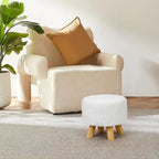 Adeco Round Ottoman Velvet Foot Rest Stool with Non-Skid Legs