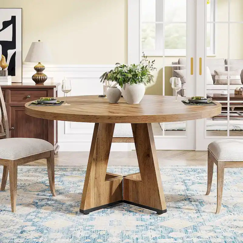 Round Dining Table for 4, 47 Inch Farmhouse Kitchen Table Small Dinner Table