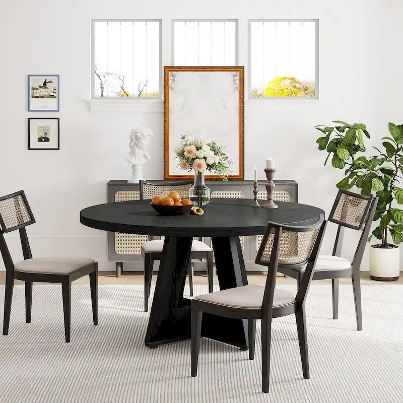 Round Dining Table for 4, 47 Inch Farmhouse Kitchen Table Small Dinner Table