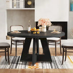 Round Dining Table for 4, 47 Inch Farmhouse Kitchen Table Small Dinner Table