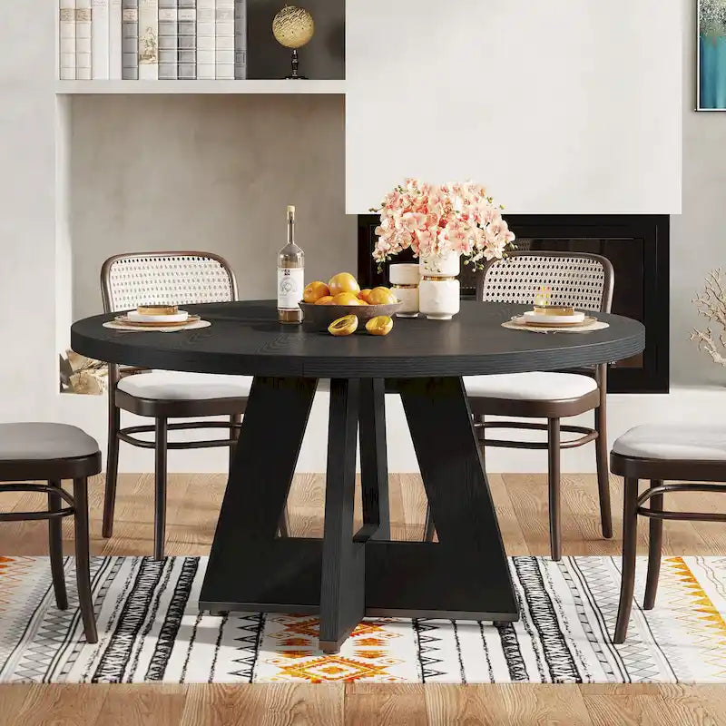 Round Dining Table for 4, 47 Inch Farmhouse Kitchen Table Small Dinner Table