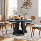 Round Dining Table for 4, 47 Inch Farmhouse Kitchen Table Small Dinner Table
