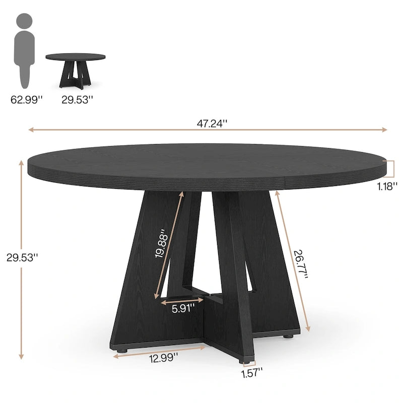 Round Dining Table for 4, 47 Inch Farmhouse Kitchen Table Small Dinner Table