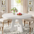 Round Dining Table for 4, 47 Inch Farmhouse Kitchen Table Small Dinner Table