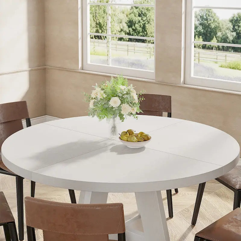 Round Dining Table for 4, 47 Inch Farmhouse Kitchen Table Small Dinner Table