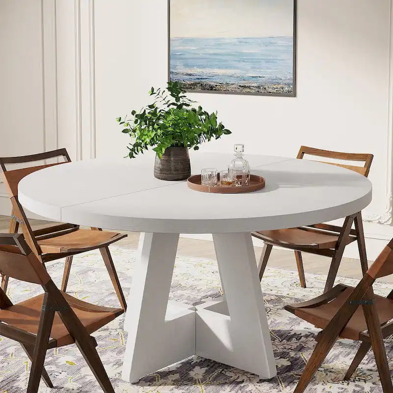 Round Dining Table for 4, 47 Inch Farmhouse Kitchen Table Small Dinner Table