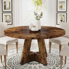 Round Dining Table for 4, 47 Inch Farmhouse Kitchen Table Small Dinner Table