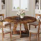 Round Dining Table for 4, 47 Inch Farmhouse Kitchen Table Small Dinner Table