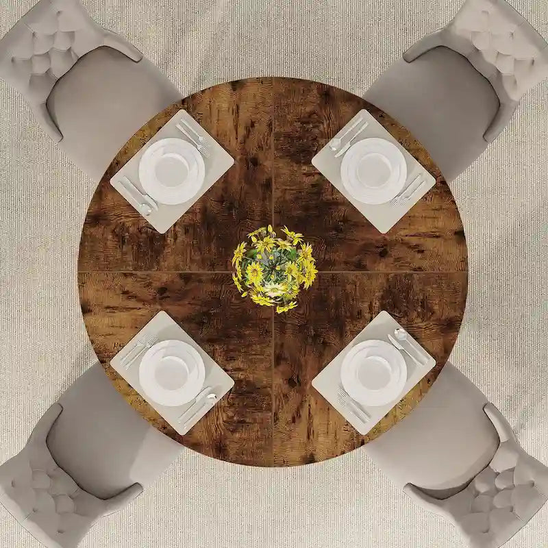 Round Dining Table for 4, 47 Inch Farmhouse Kitchen Table Small Dinner Table