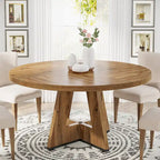 Round Dining Table for 4, 47 Inch Farmhouse Kitchen Table Small Dinner Table
