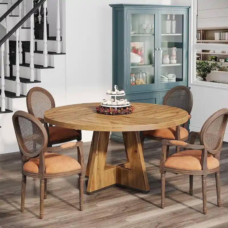 Round Dining Table for 4, 47 Inch Farmhouse Kitchen Table Small Dinner Table