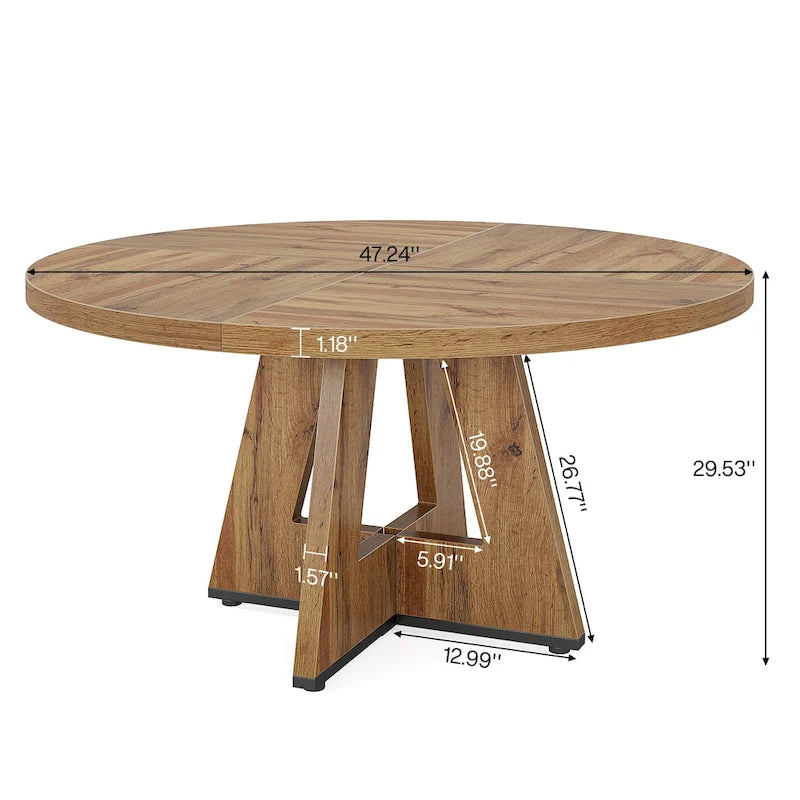 Round Dining Table for 4, 47 Inch Farmhouse Kitchen Table Small Dinner Table