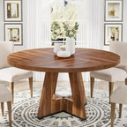 Round Dining Table for 4, 47 Inch Farmhouse Kitchen Table Small Dinner Table