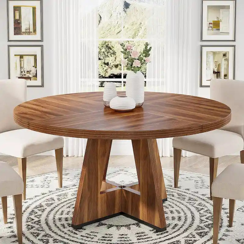 Round Dining Table for 4, 47 Inch Farmhouse Kitchen Table Small Dinner Table