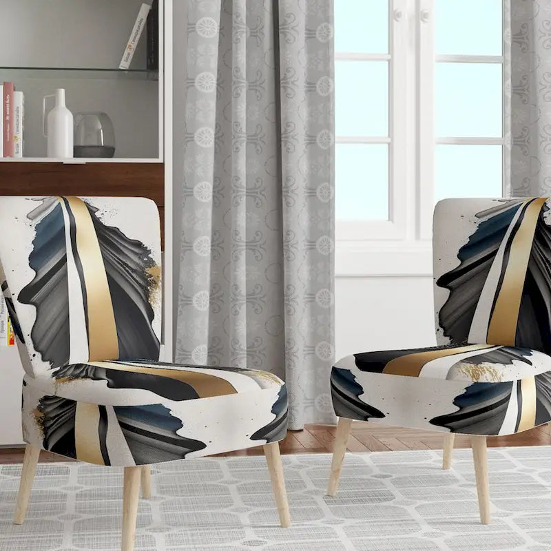 Black And Gold Cubic Expression VII Upholstered Modern & Contemporary Accent Chair and Modern Arm Chair