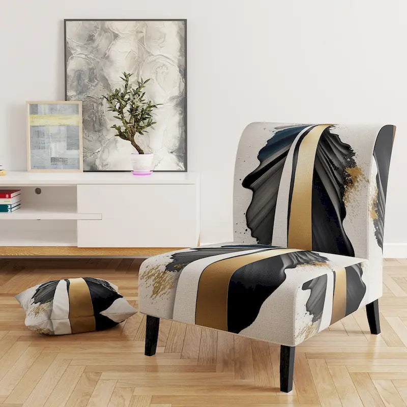 Black And Gold Cubic Expression VII Upholstered Modern & Contemporary Accent Chair and Modern Arm Chair