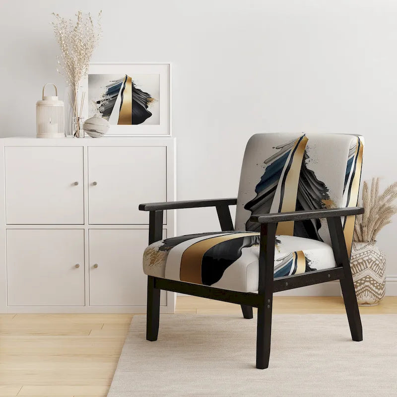 Black And Gold Cubic Expression VII Upholstered Modern & Contemporary Accent Chair and Modern Arm Chair