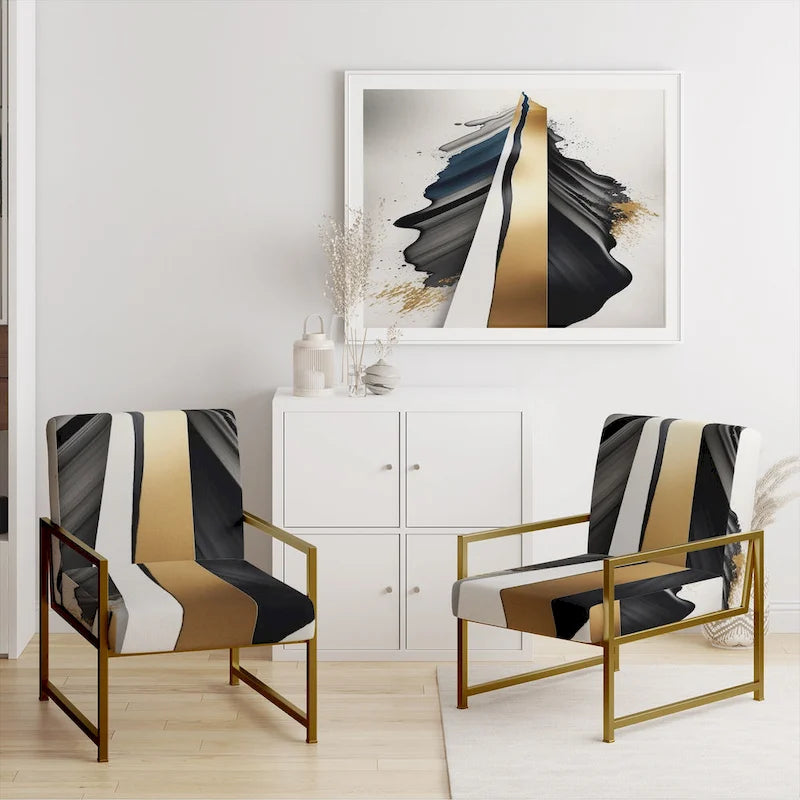Black And Gold Cubic Expression VII Upholstered Modern & Contemporary Accent Chair and Modern Arm Chair