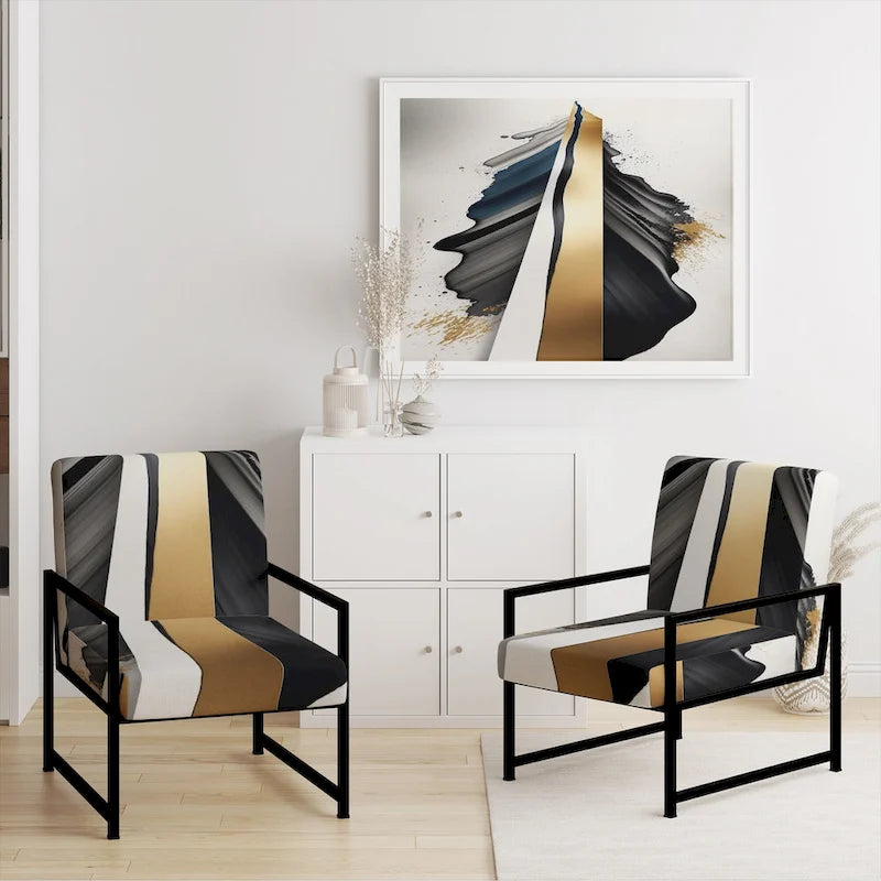 Black And Gold Cubic Expression VII Upholstered Modern & Contemporary Accent Chair and Modern Arm Chair