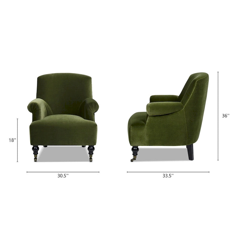 Eloise 30 Transitional Velvet Pleated Sock Arm Accent Chair