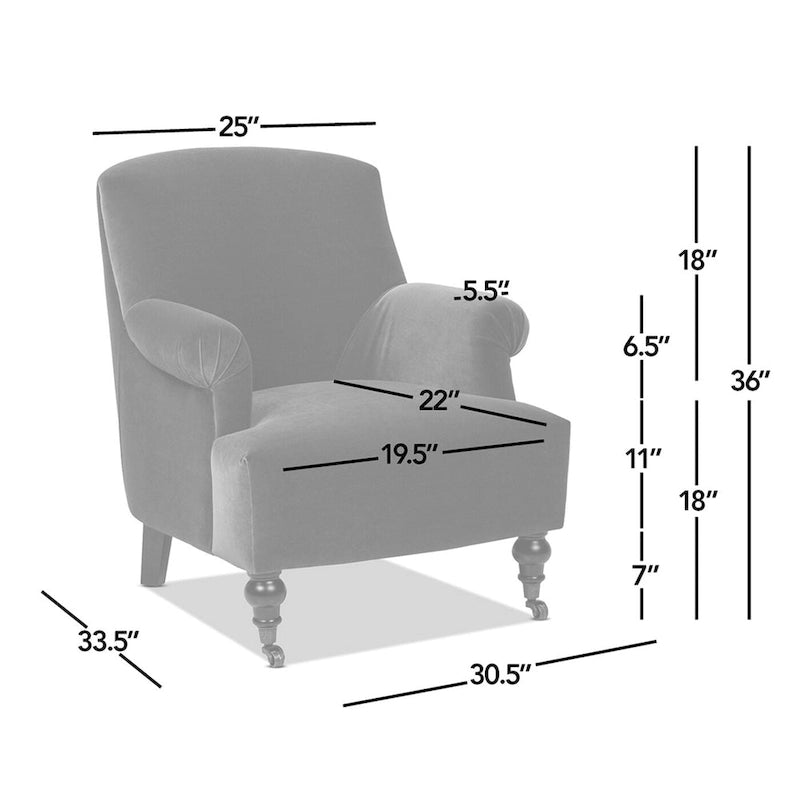 Eloise 30 Transitional Velvet Pleated Sock Arm Accent Chair