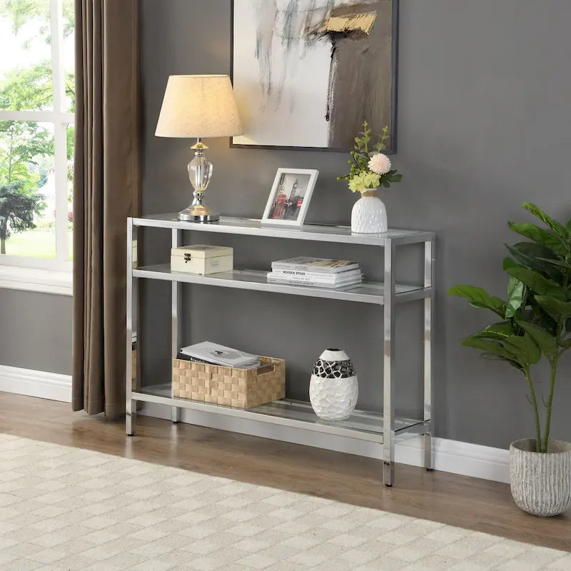 Carolina Living Chrysalis 3 Tier Glass Top Console Table - Gold