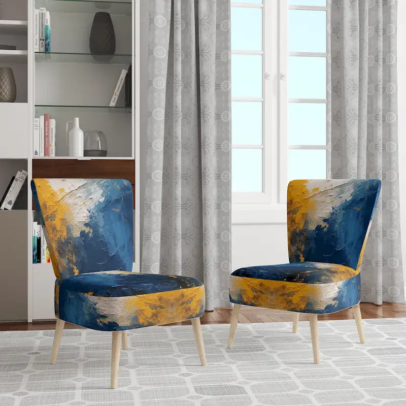 Blue and Yellow Intuitive Expressions I Upholstered Abstract Accent Chair and Modern & Contemporary Arm Chair
