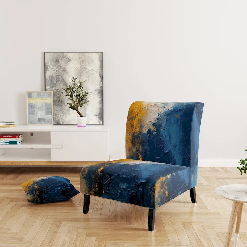 Blue and Yellow Intuitive Expressions I Upholstered Abstract Accent Chair and Modern & Contemporary Arm Chair