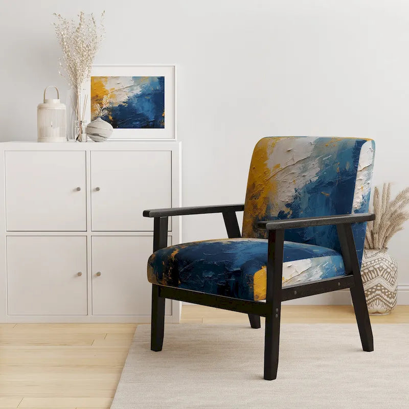 Blue and Yellow Intuitive Expressions I Upholstered Abstract Accent Chair and Modern & Contemporary Arm Chair