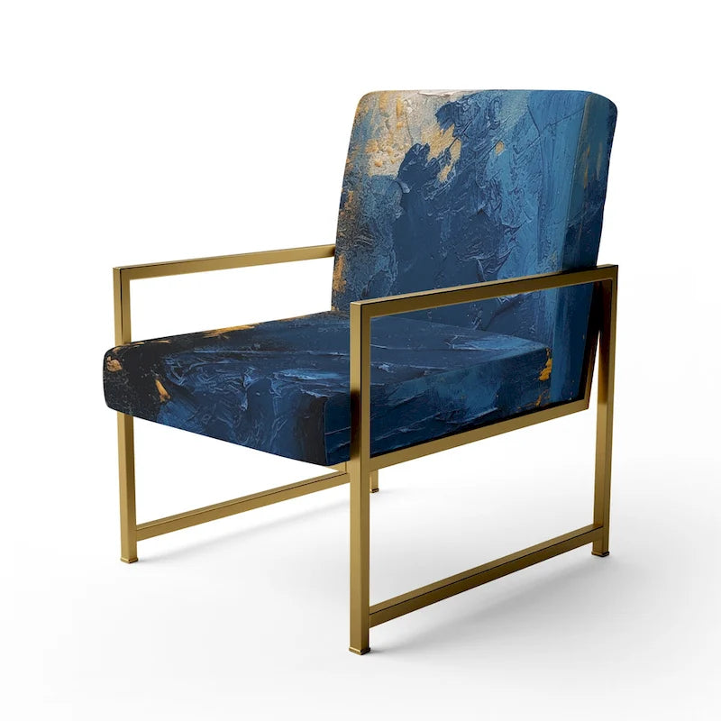 Blue and Yellow Intuitive Expressions I Upholstered Abstract Accent Chair and Modern & Contemporary Arm Chair