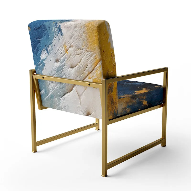Blue and Yellow Intuitive Expressions I Upholstered Abstract Accent Chair and Modern & Contemporary Arm Chair