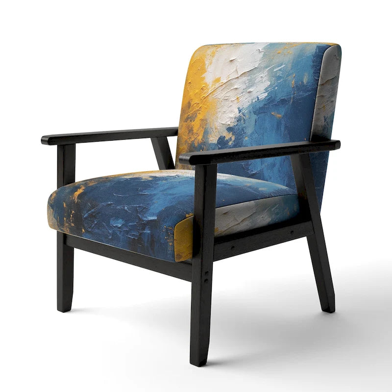 Blue and Yellow Intuitive Expressions I Upholstered Abstract Accent Chair and Modern & Contemporary Arm Chair