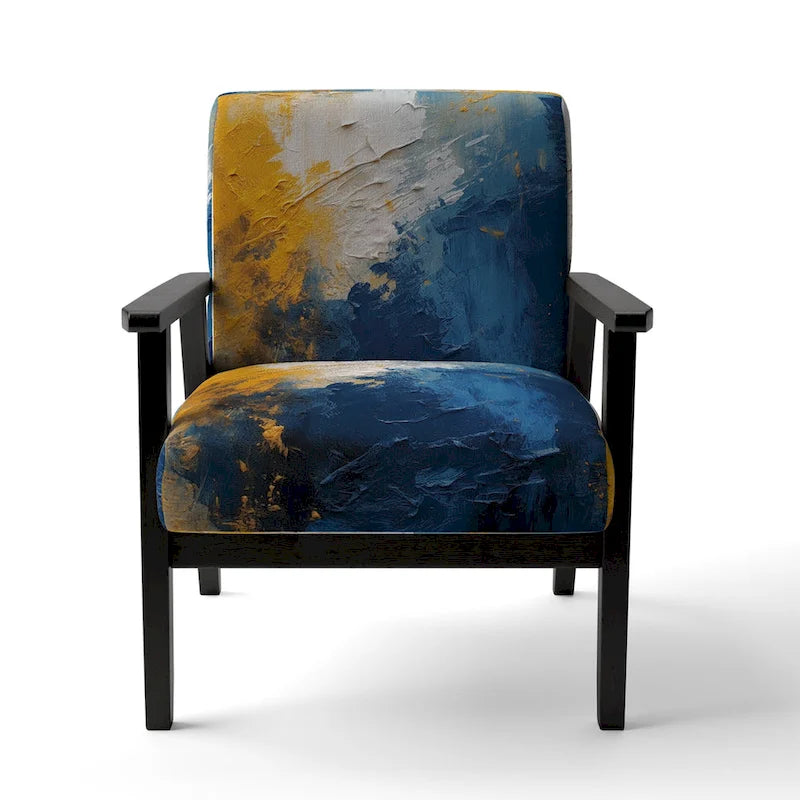 Blue and Yellow Intuitive Expressions I Upholstered Abstract Accent Chair and Modern & Contemporary Arm Chair