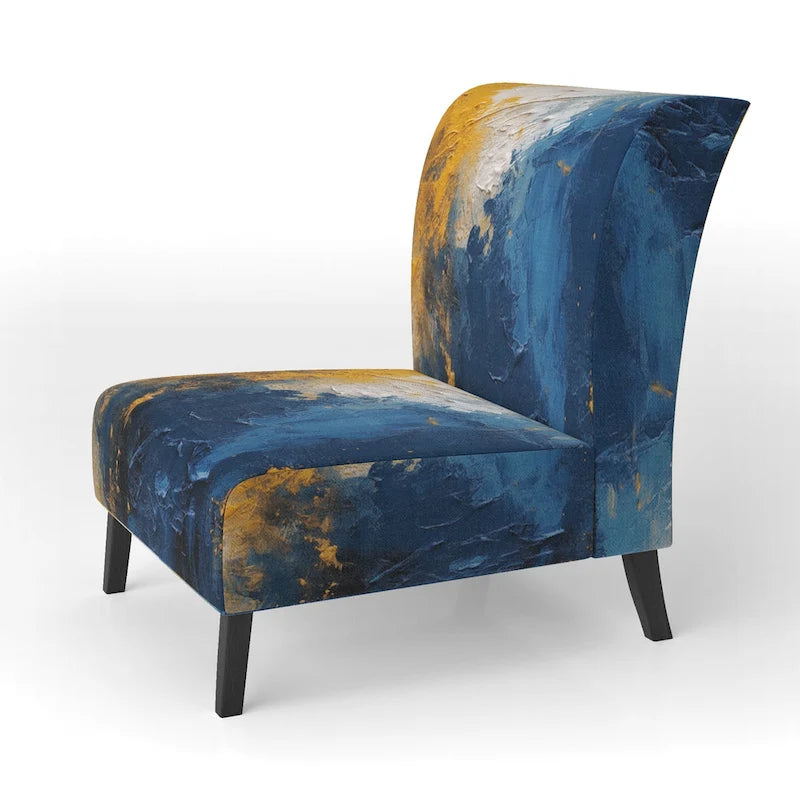 Blue and Yellow Intuitive Expressions I Upholstered Abstract Accent Chair and Modern & Contemporary Arm Chair