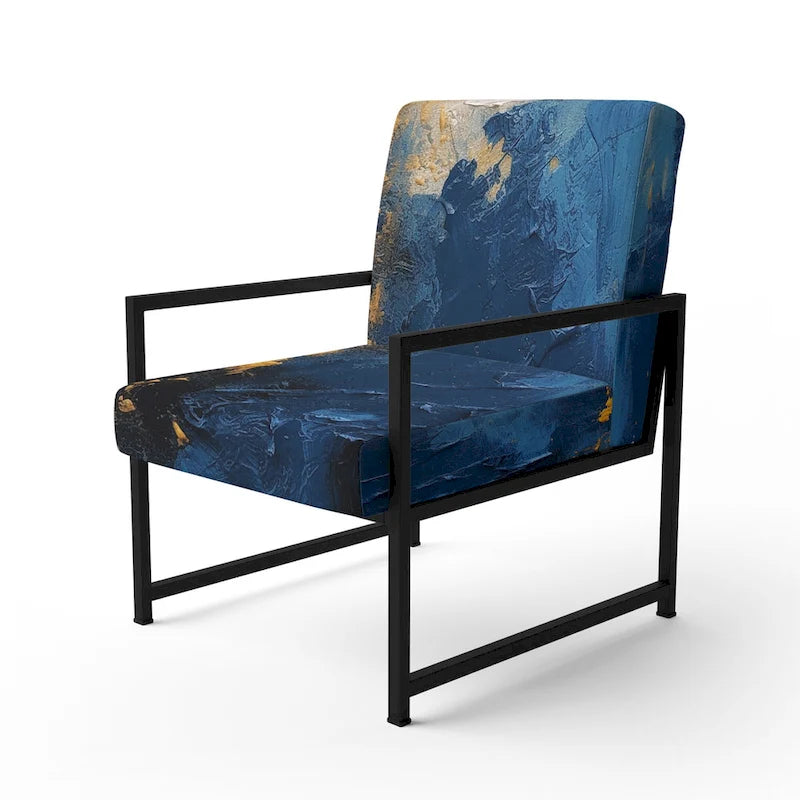 Blue and Yellow Intuitive Expressions I Upholstered Abstract Accent Chair and Modern & Contemporary Arm Chair