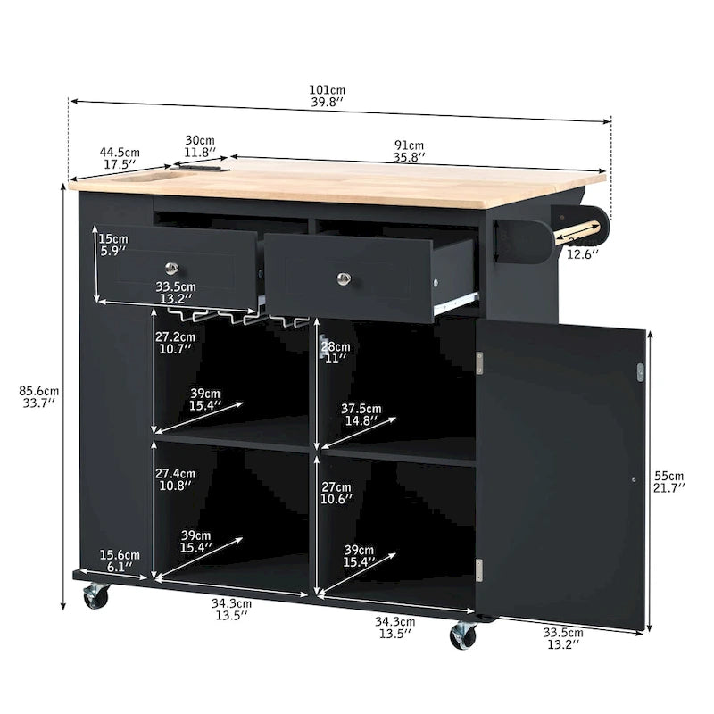 Kitchen Storage Island with Drop Leaf and Power Outlet For Dining Room